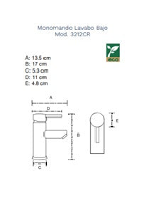 CASTEL MONOMANDO LAVABO DAMASCO(BAJO) 3212C